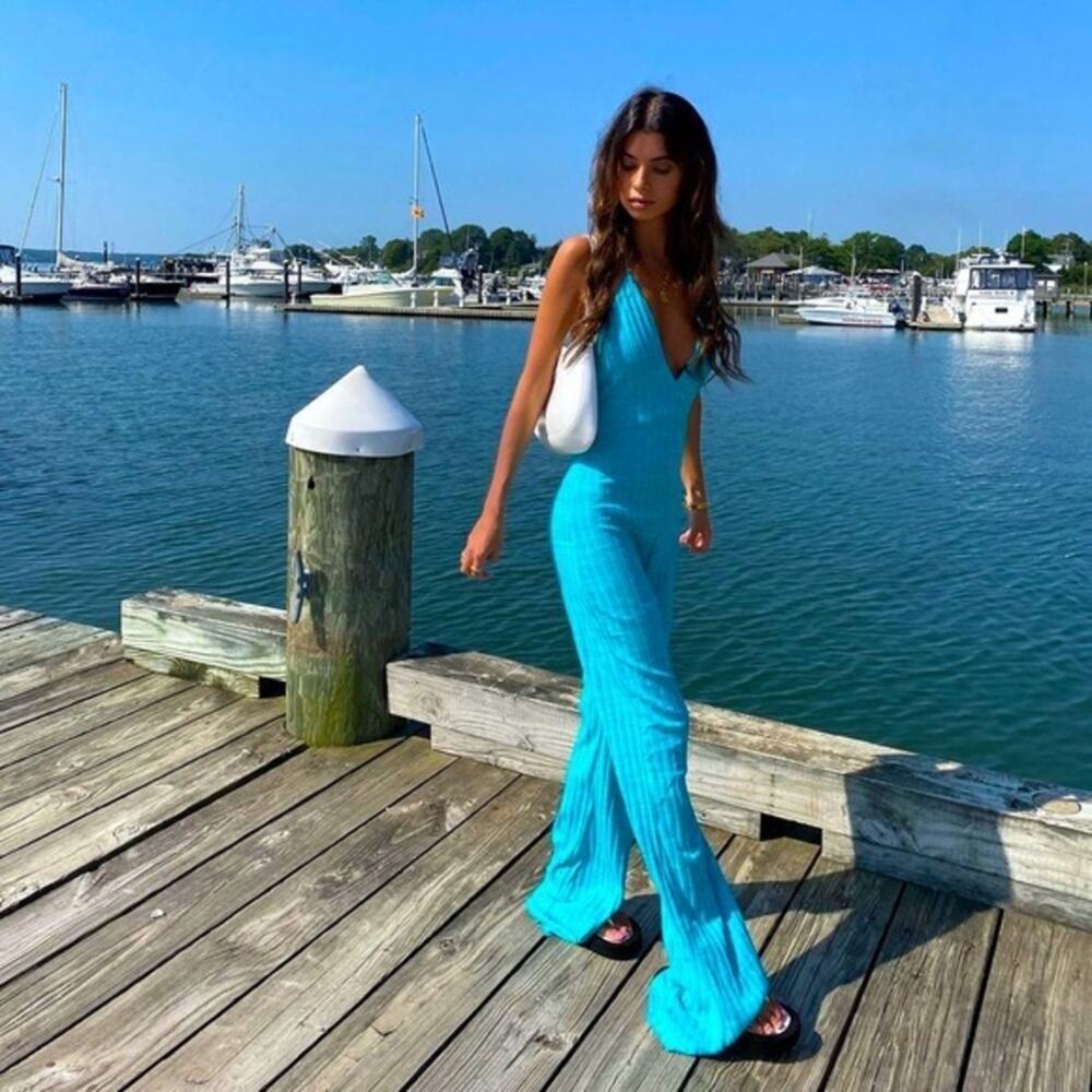 Zara Ribbed Halter Flare Jumpsuit - Picture 8 of 16
